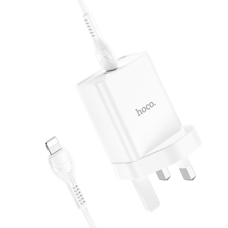 hoco nk6 rise single port pd20w wall charger uk set with type c to lightning cable
