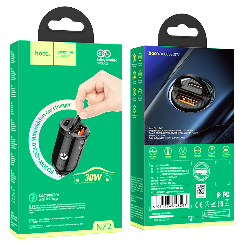 hoco nz2 link pd30w qc3 car charger package black