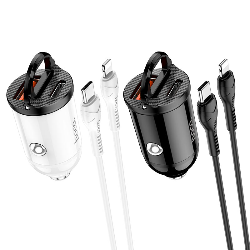 hoco nz2 link pd30w qc3 car charger set with type c to lightning cable colors