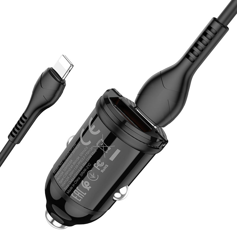 hoco nz2 link pd30w qc3 car charger set with type c to lightning cable kit