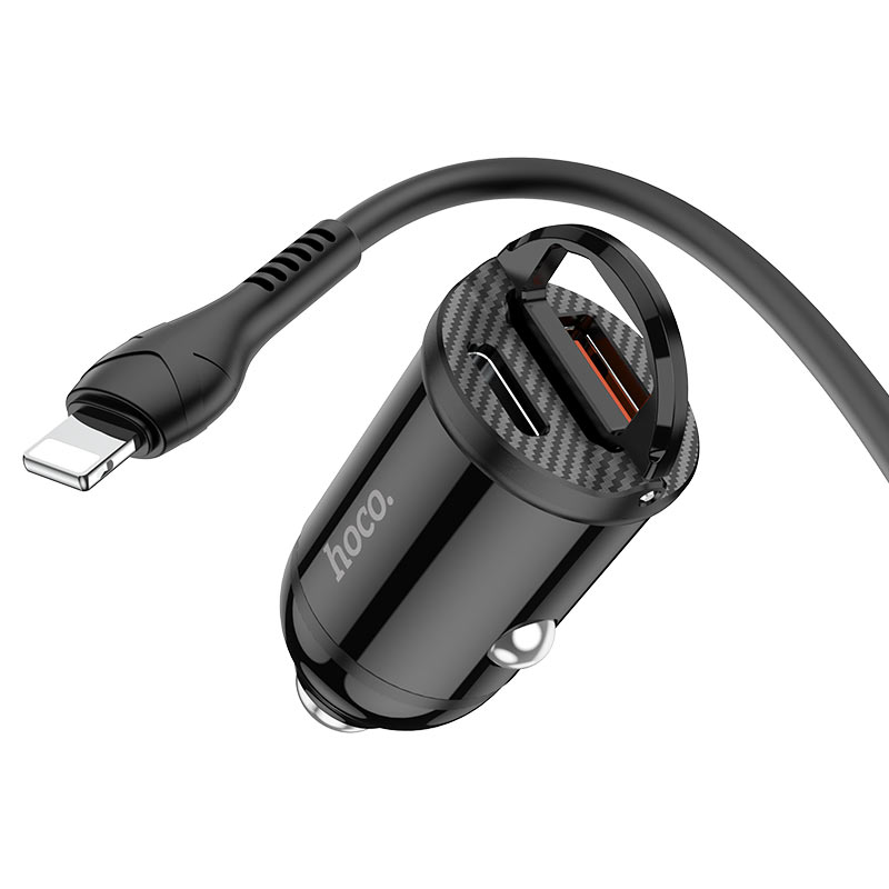 hoco nz2 link pd30w qc3 car charger set with type c to lightning cable