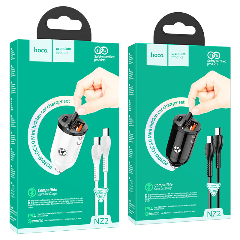 hoco nz2 link pd30w qc3 car charger set with type c to type c cable packages