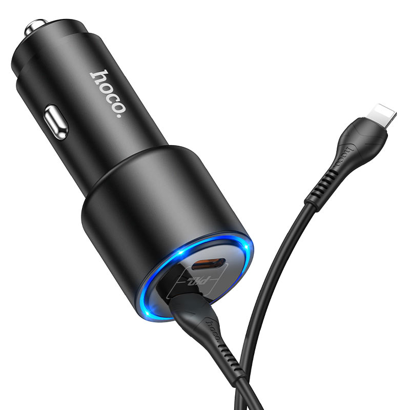 hoco nz3 clear way 40w dual port pd car charger set with type c to lightning cable overview
