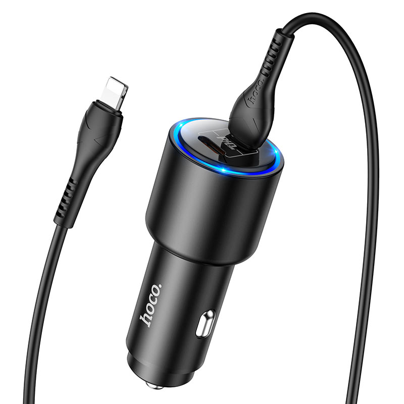 hoco nz3 clear way 40w dual port pd car charger set with type c to lightning cable wire