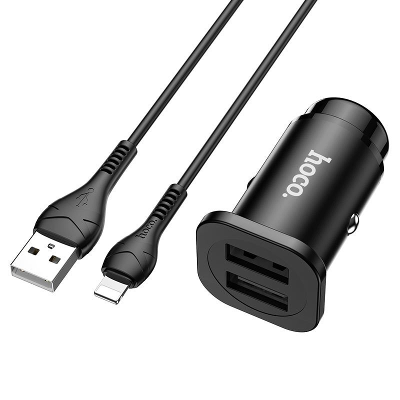 hoco nz4 wise road dual port car charger set with lightning cable