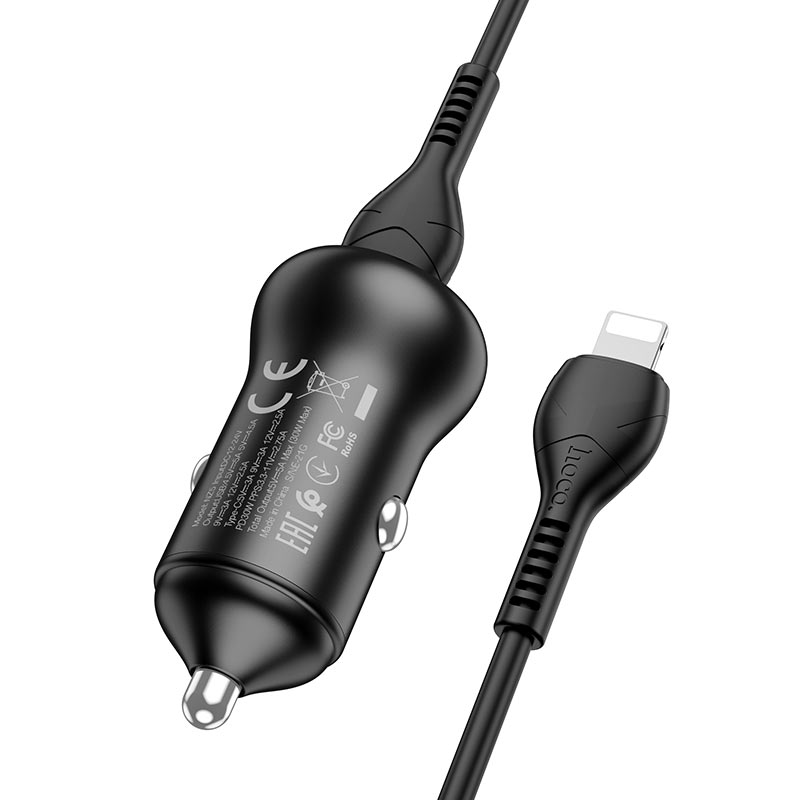 hoco nz5 smooth road pd30w qc3 car charger set with type c to lightning cable wire