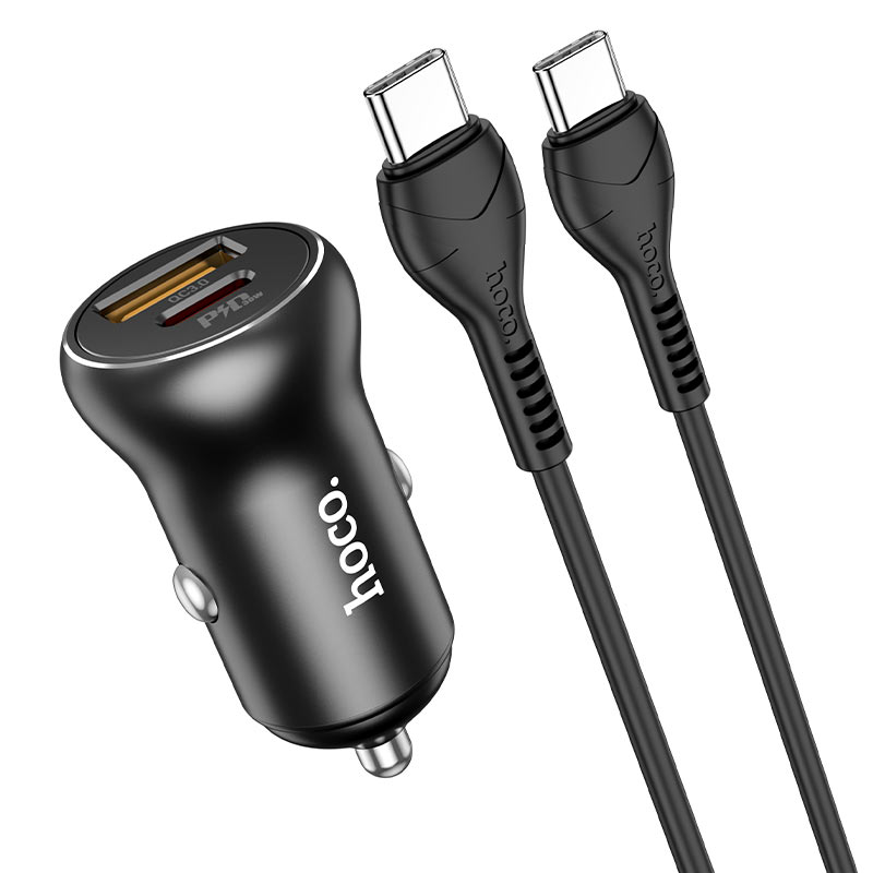 hoco nz5 smooth road pd30w qc3 car charger set with type c to type c cable connectors