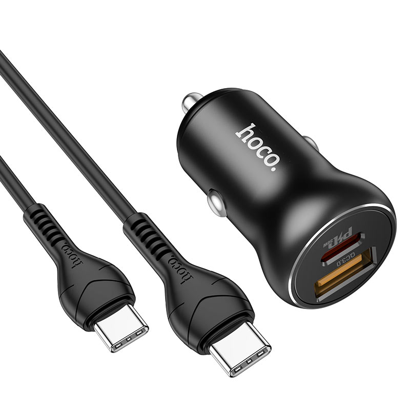 hoco nz5 smooth road pd30w qc3 car charger set with type c to type c cable