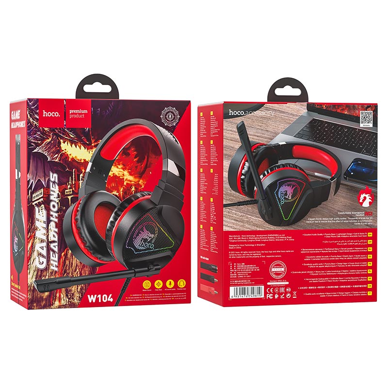 hoco w104 drift gaming headphones package red