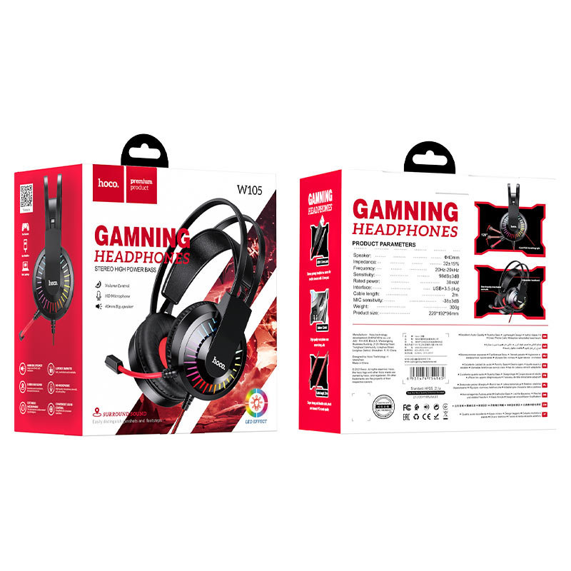 hoco w105 joyful gaming headphones package red