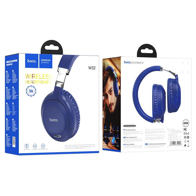 hoco w32 sound magic bt headphones package blue