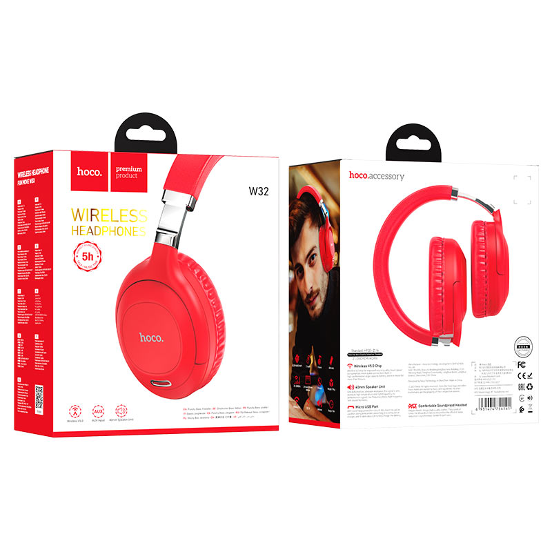 hoco w32 sound magic bt headphones package red