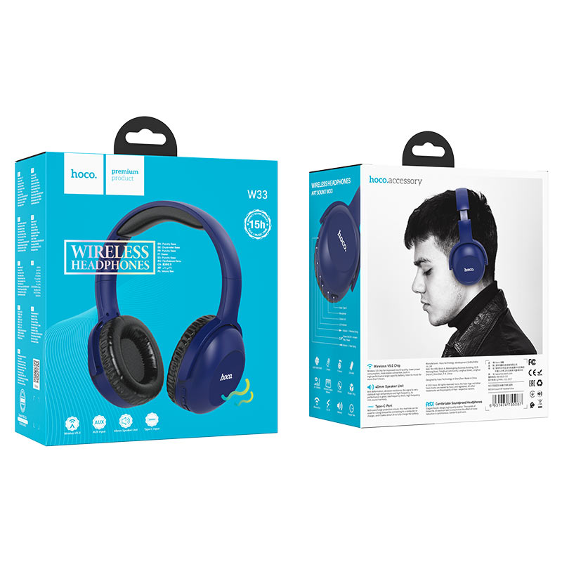 hoco w33 art sount bt headphones package blue
