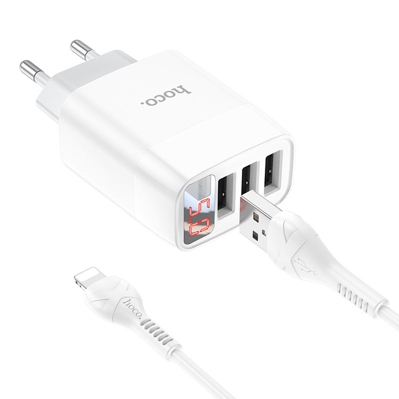 hoco c93a easy charge зарядное устройство с 3 портами и дисплеем eu ltn набор кабель
