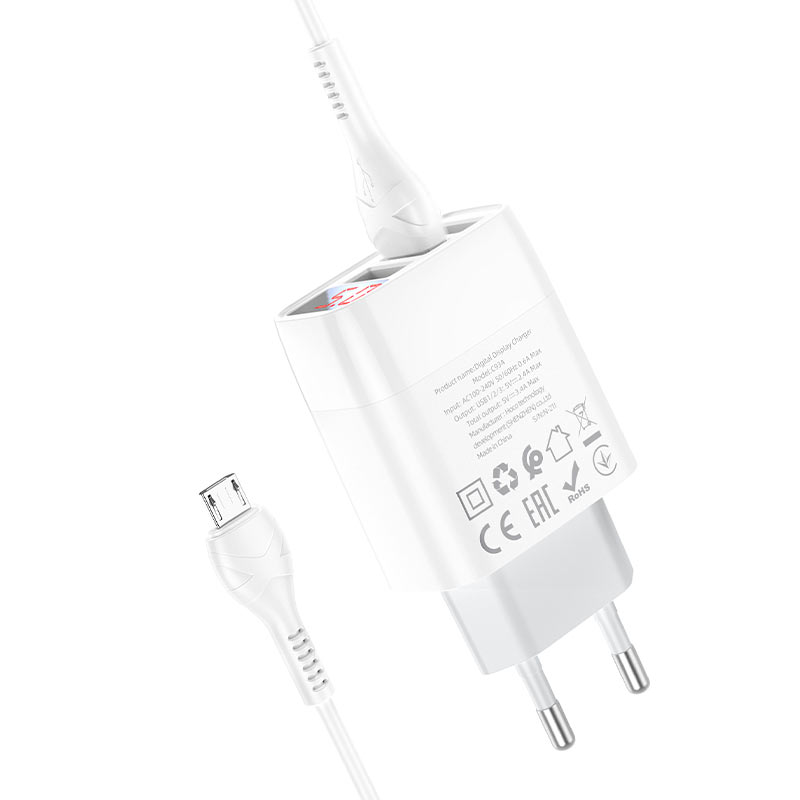 hoco c93a easy charge зарядное устройство с 3 портами и дисплеем eu micro usb сертификация