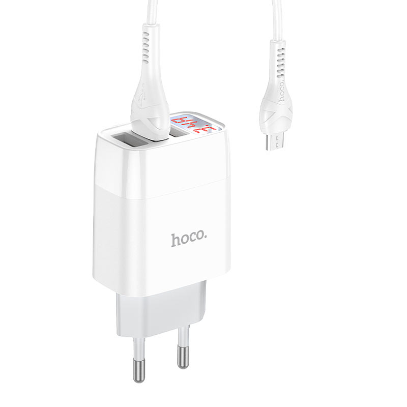 hoco c93a easy charge зарядное устройство с 3 портами и дисплеем eu micro usb спереди