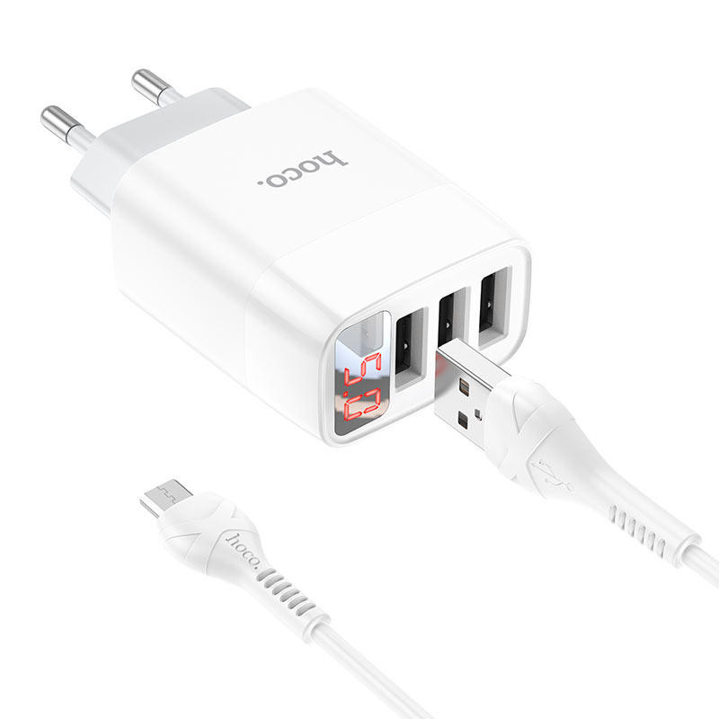hoco c93a easy charge зарядное устройство с 3 портами и дисплеем eu micro usb набор