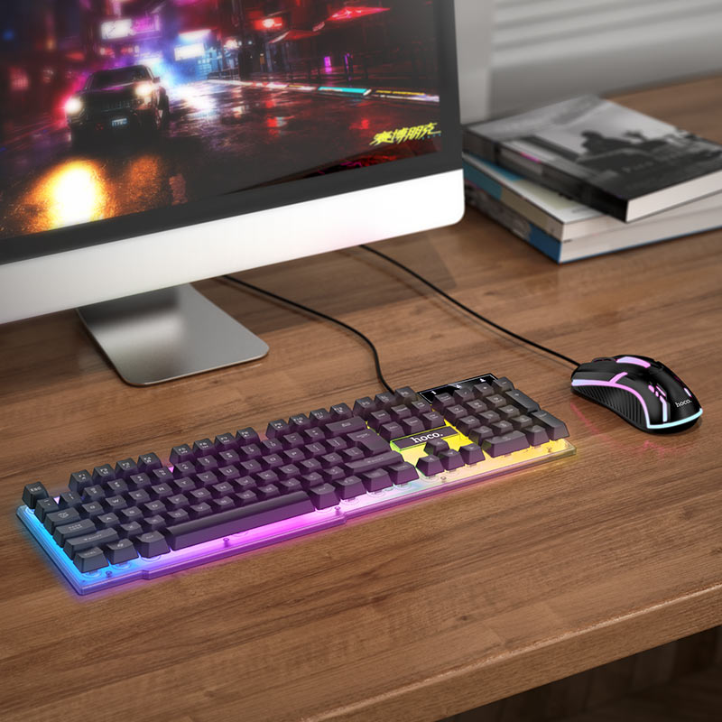 hoco gm11 terrific glowing игровая клавиатура и мышь с подсветкой набор английский интерьер
