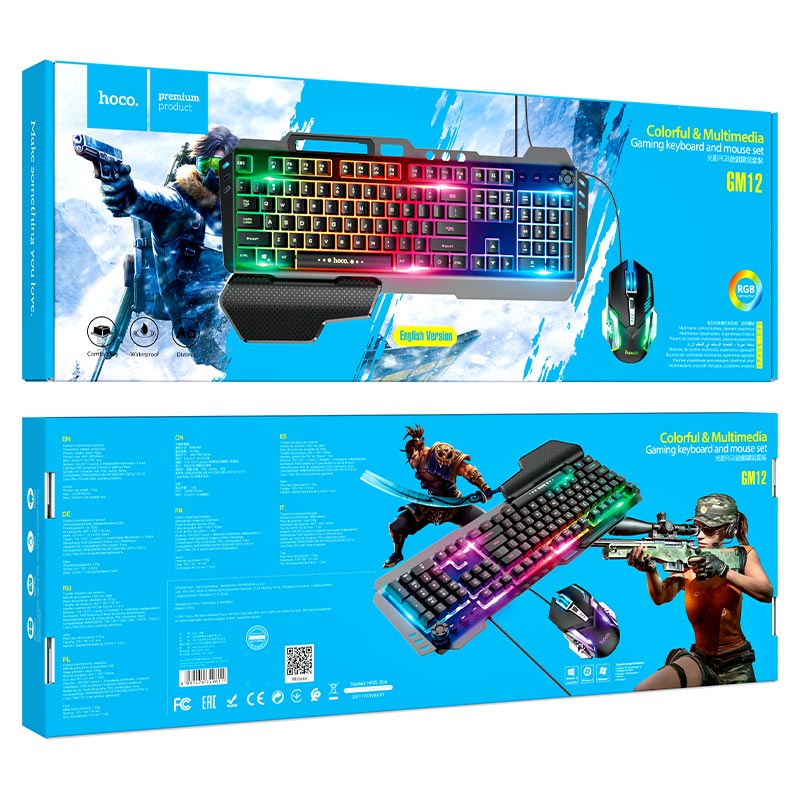 hoco gm12 light and shadow rgb игровая клавиатура и мышь набор английский упаковка