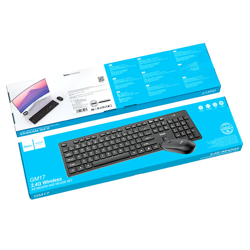 hoco gm17 беспроводная клавиатура и мышь набор английский упаковка
