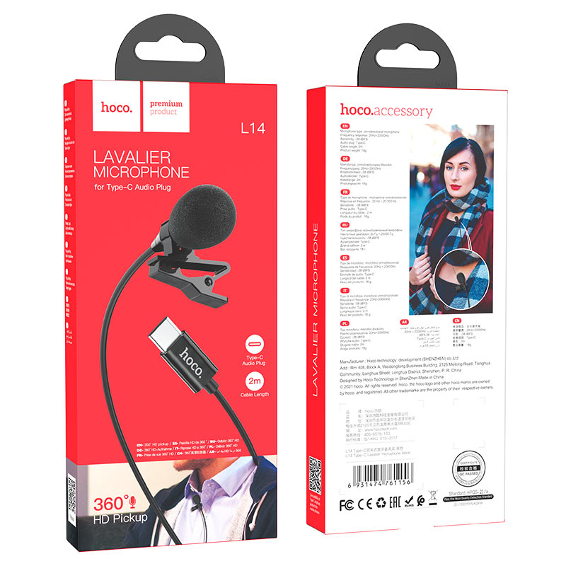 hoco l14 type c петличный микрофон упаковка