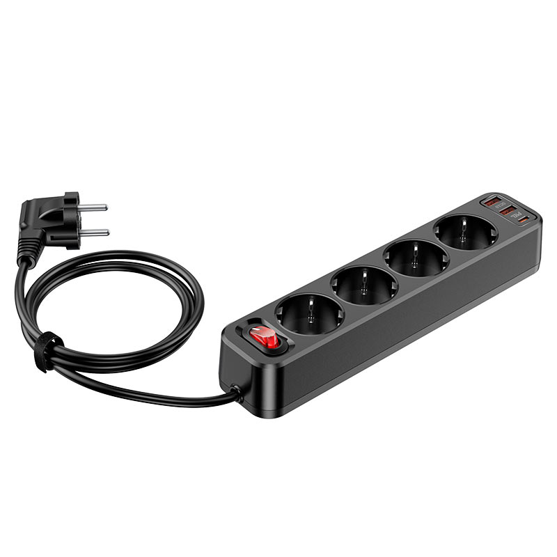 hoco ns1 aura 4 outlets 1c2a power strip with extension cable eu ger