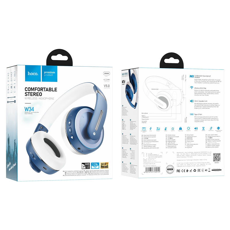 hoco w34 charming bt headphones package blue