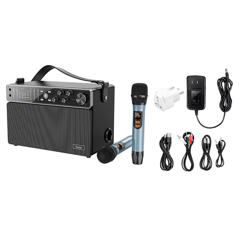 hoco bs50 chanter wireless double mic karaoke bt speaker set2