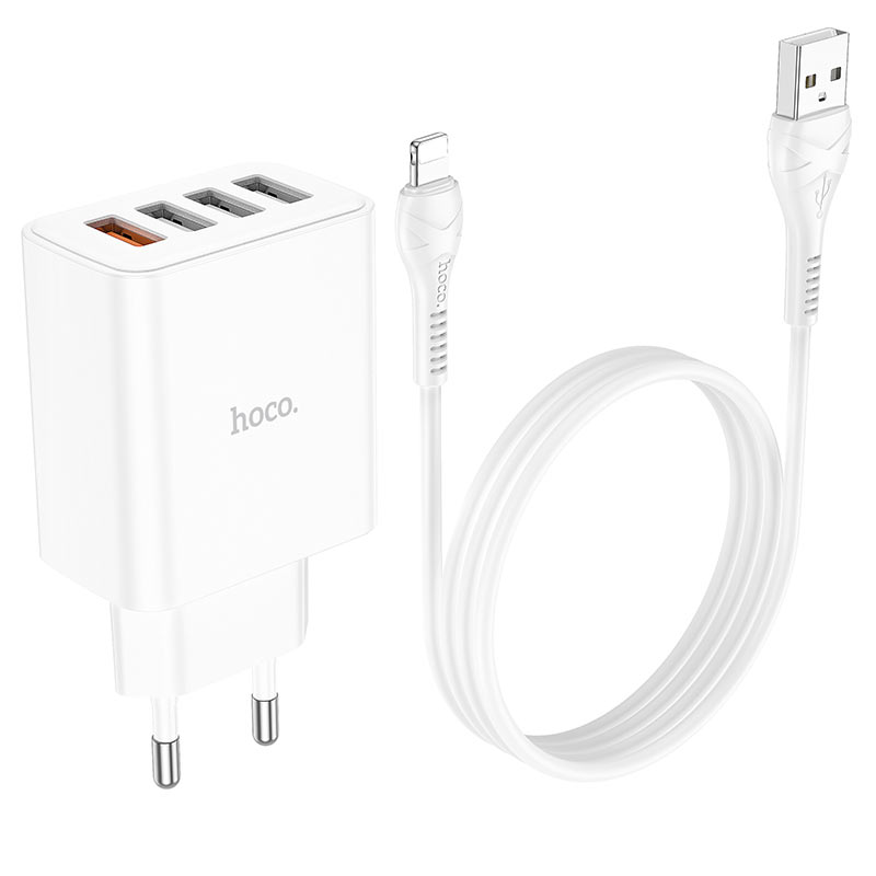 hoco c102a fuerza qc3 four port wall charger eu set usb to ltn cable