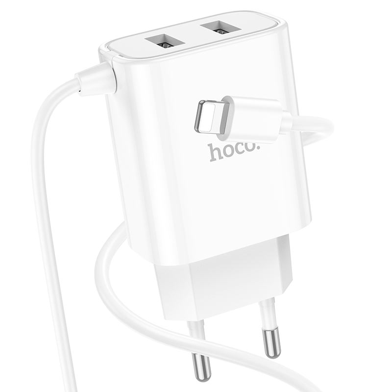 hoco c103a courser dual port charger with built in ltn cable ports