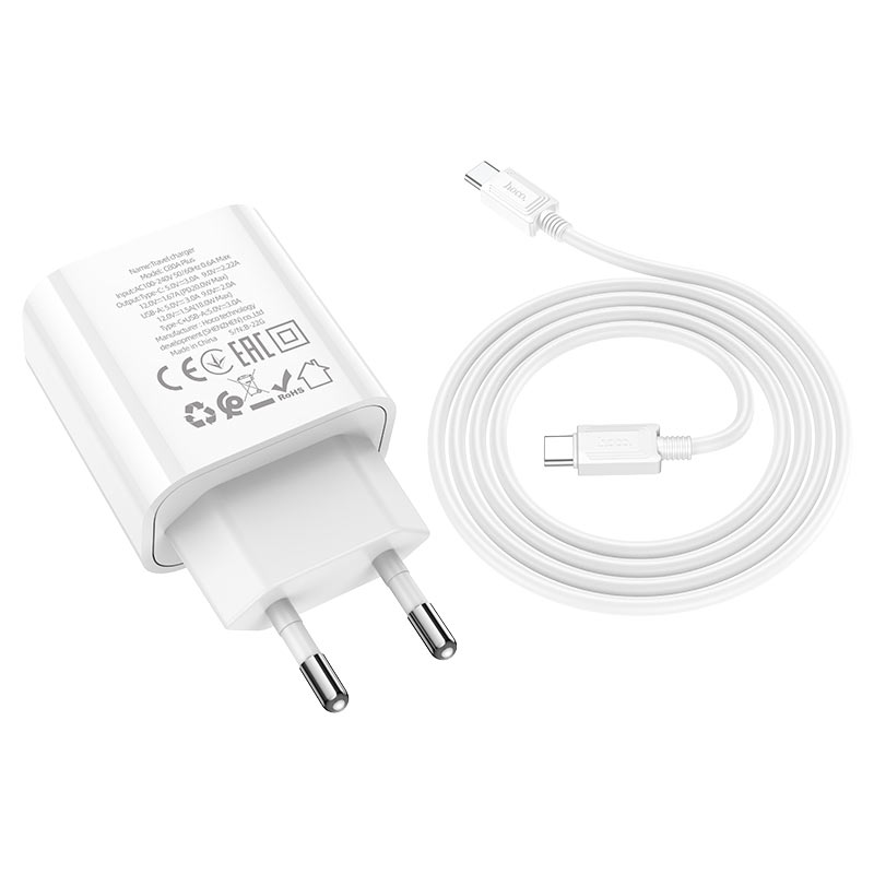 hoco c80a plus rapido pd20w qc3 wall charger eu set tc to tc wire