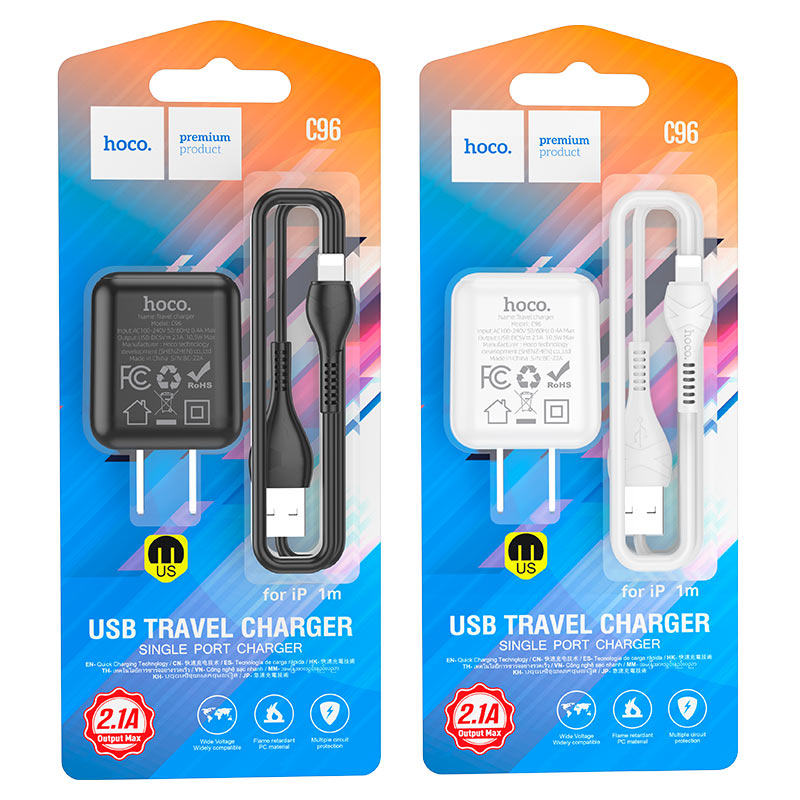 hoco c96 single port wall charger us usb ltn set packaging