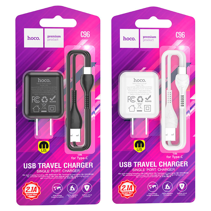 hoco c96 single port wall charger us usb tc set packaging