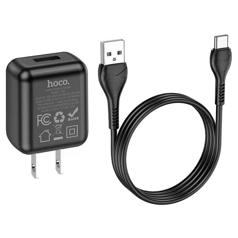hoco c96 single port wall charger us usb tc set wire