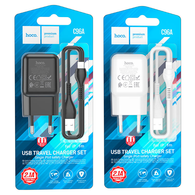 hoco c96a single port wall charger eu usb ltn set packaging