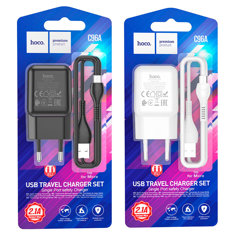 hoco c96a single port wall charger eu usb musb set packaging