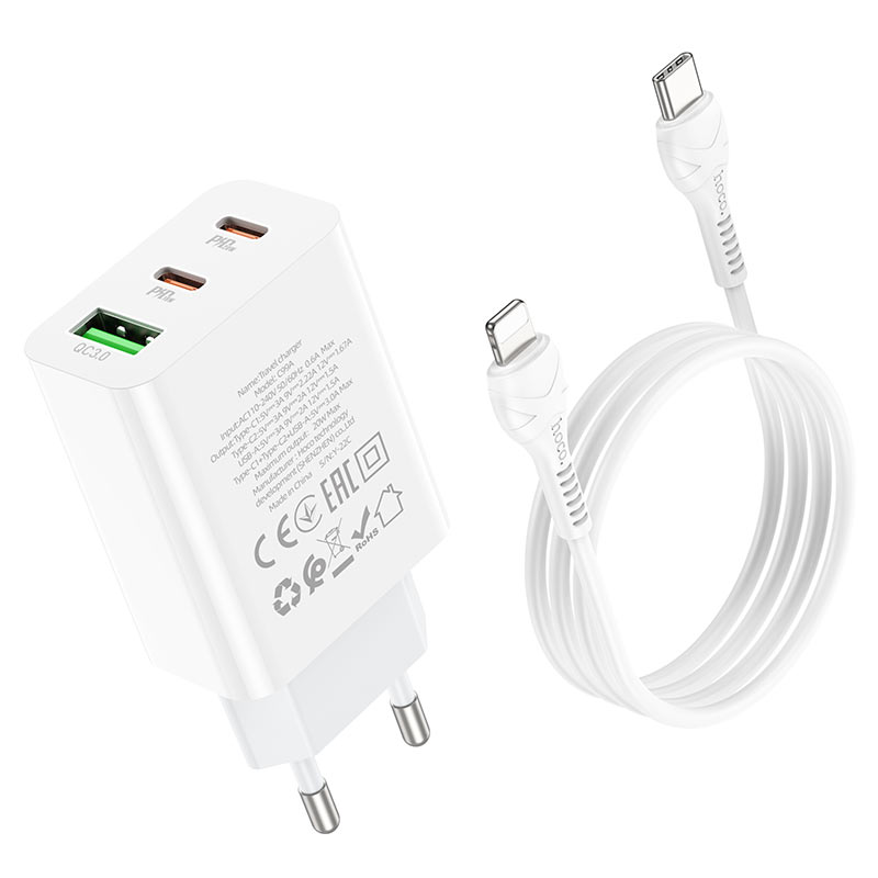 hoco c99a pd20w qc3 three port wall charger eu set tc to ltn wire