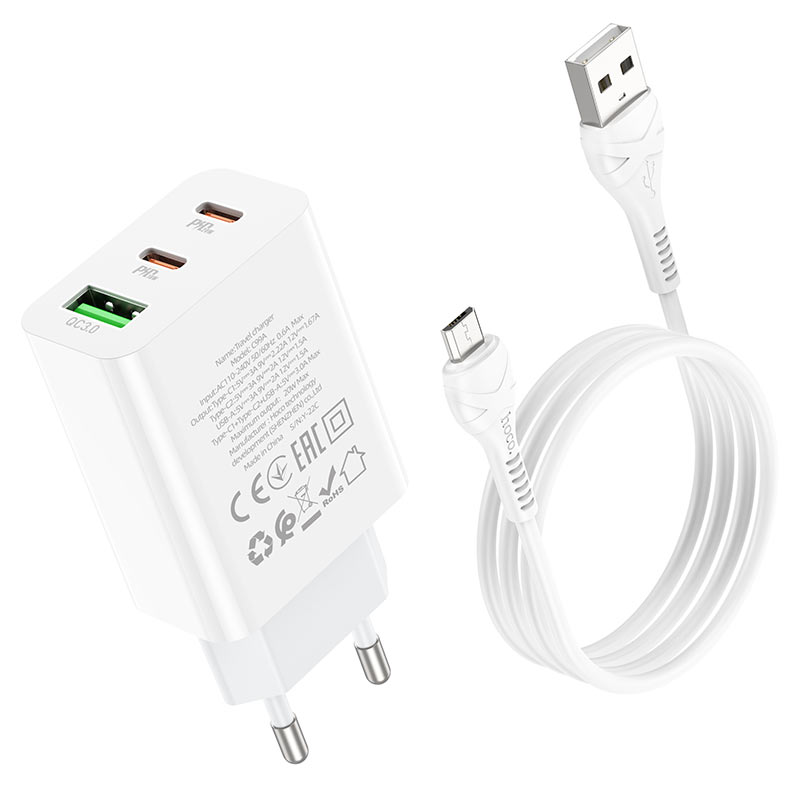 hoco c99a pd20w qc3 three port wall charger eu set usb to musb wire