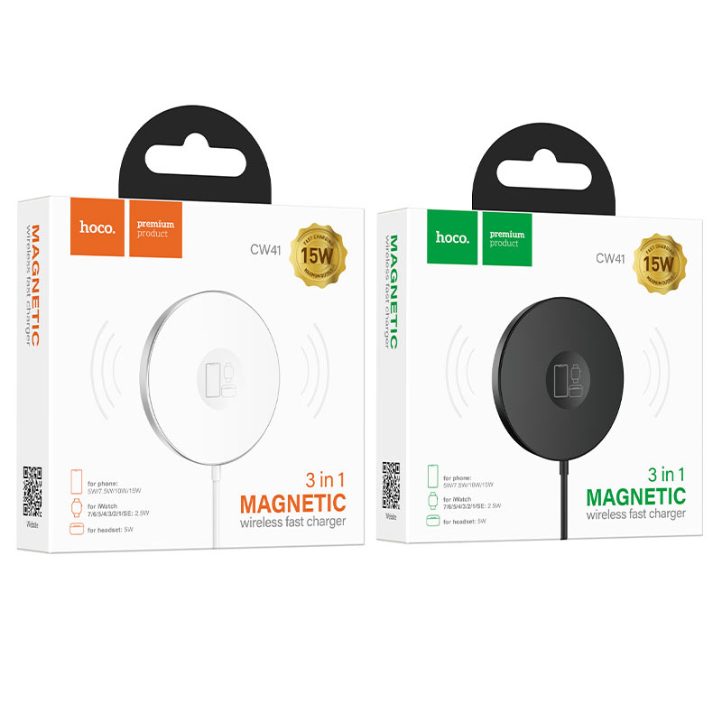hoco cw41 delight 3in1 magnetic wireless fast charger packaging