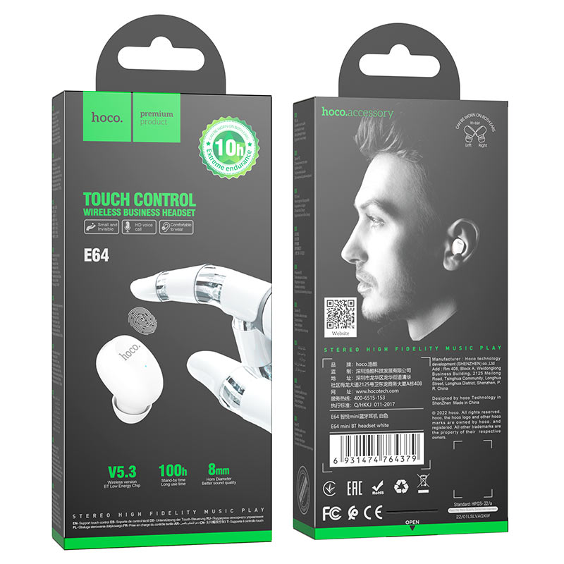 hoco e64 mini bt headset packaging white