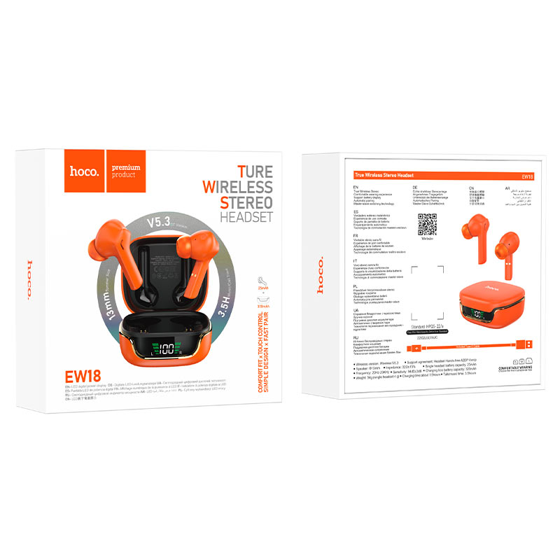 hoco ew18 true wireless headset packaging orange