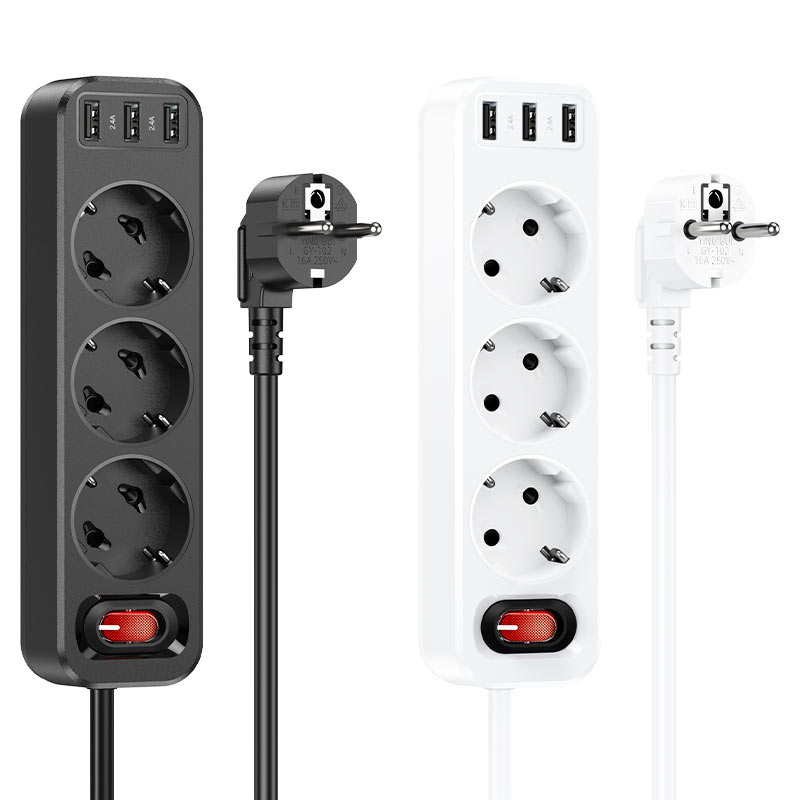 hoco ns2 power strip with extension cable 3 socket eu ger colors