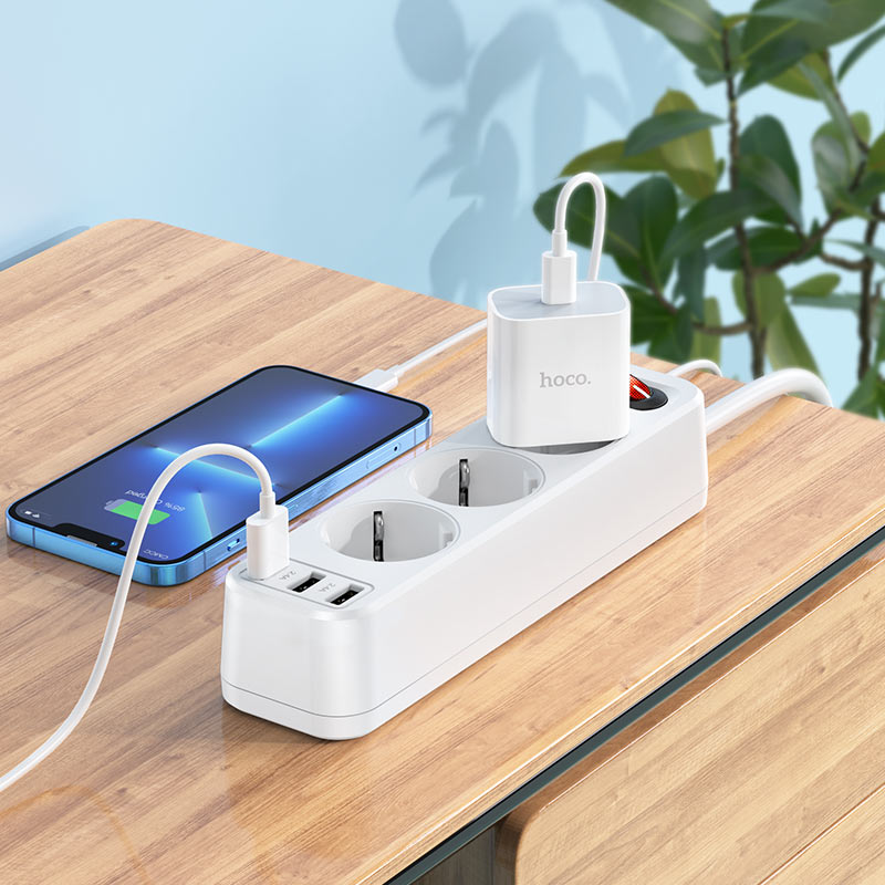 hoco ns2 power strip with extension cable 3 socket eu ger interior