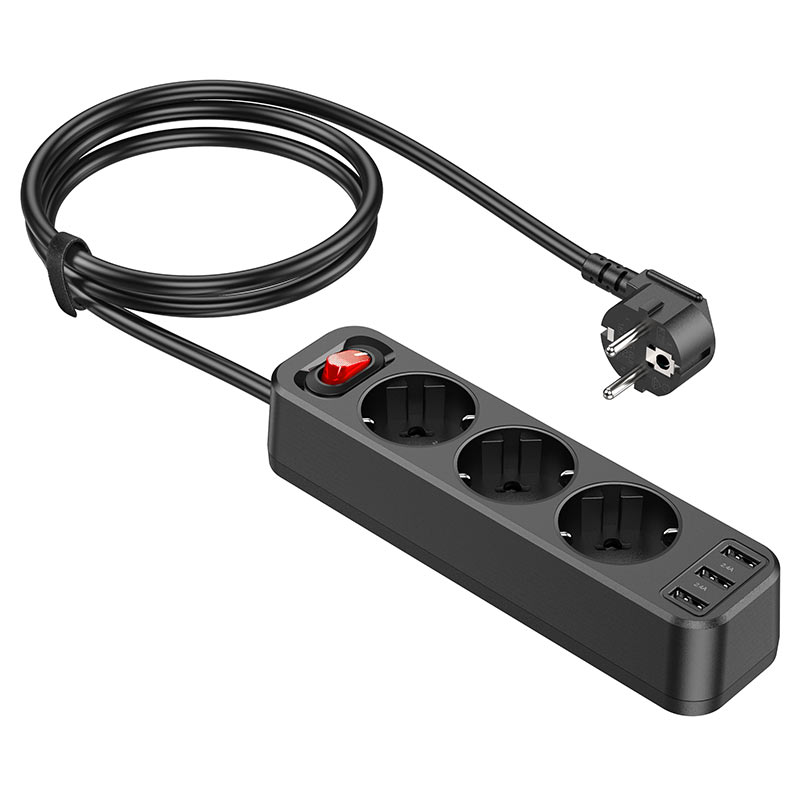 hoco ns2 power strip with extension cable 3 socket eu ger