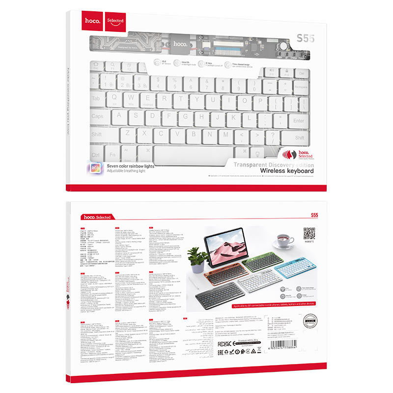 hoco selected s55 transparent discovery edition wireless bt keyboard english packaging space white