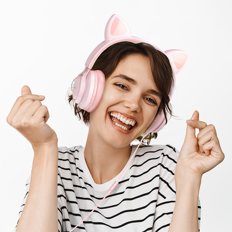 hoco w36 cat ear headphones with mic girl