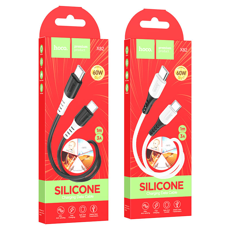 hoco x82 60w silicone charging data cable tc to tc packaging