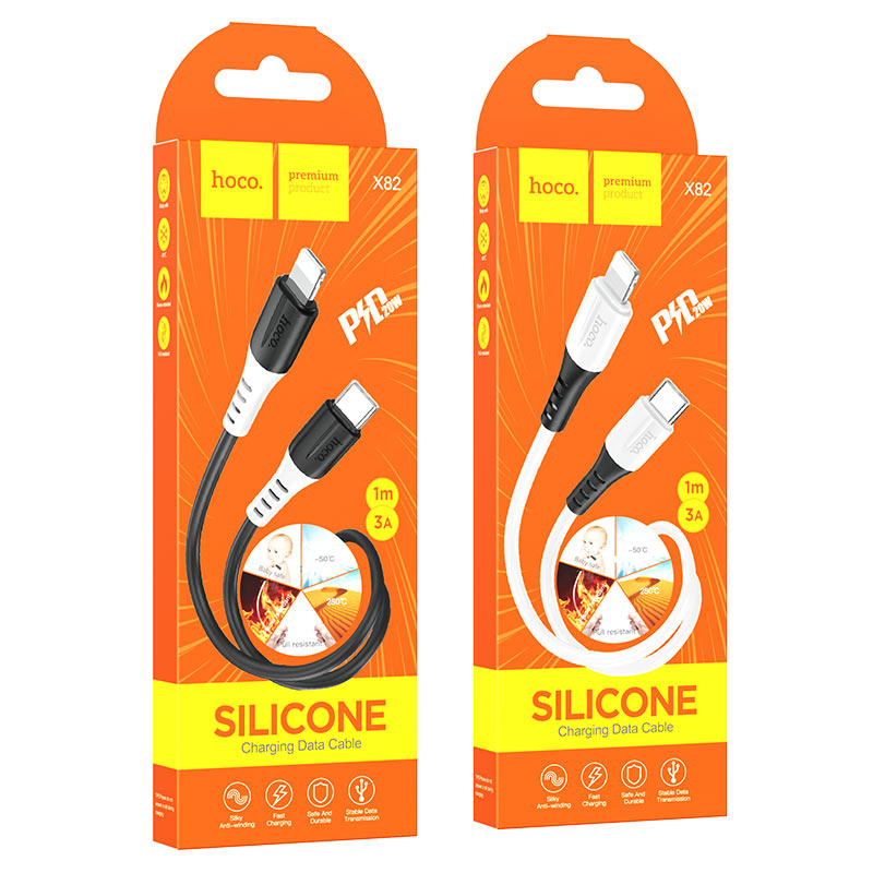 hoco x82 pd silicone charging data cable tc to ltn packaging