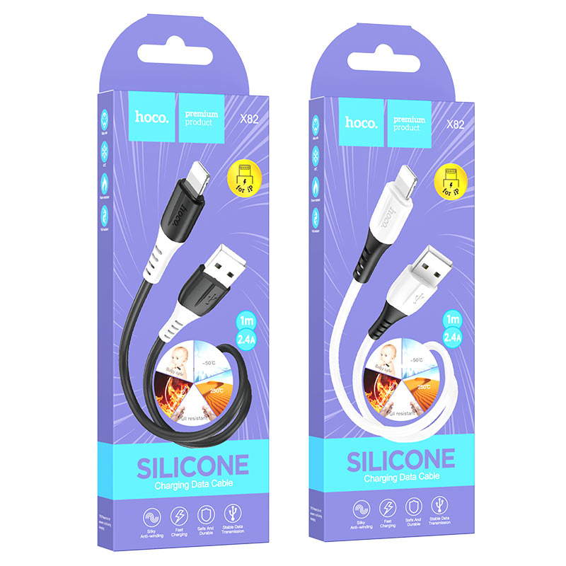 hoco x82 silicone charging data cable usb to ltn packaging