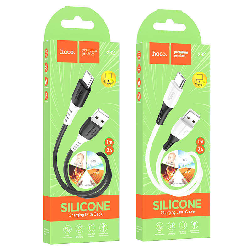 hoco x82 silicone charging data cable usb to tc packaging